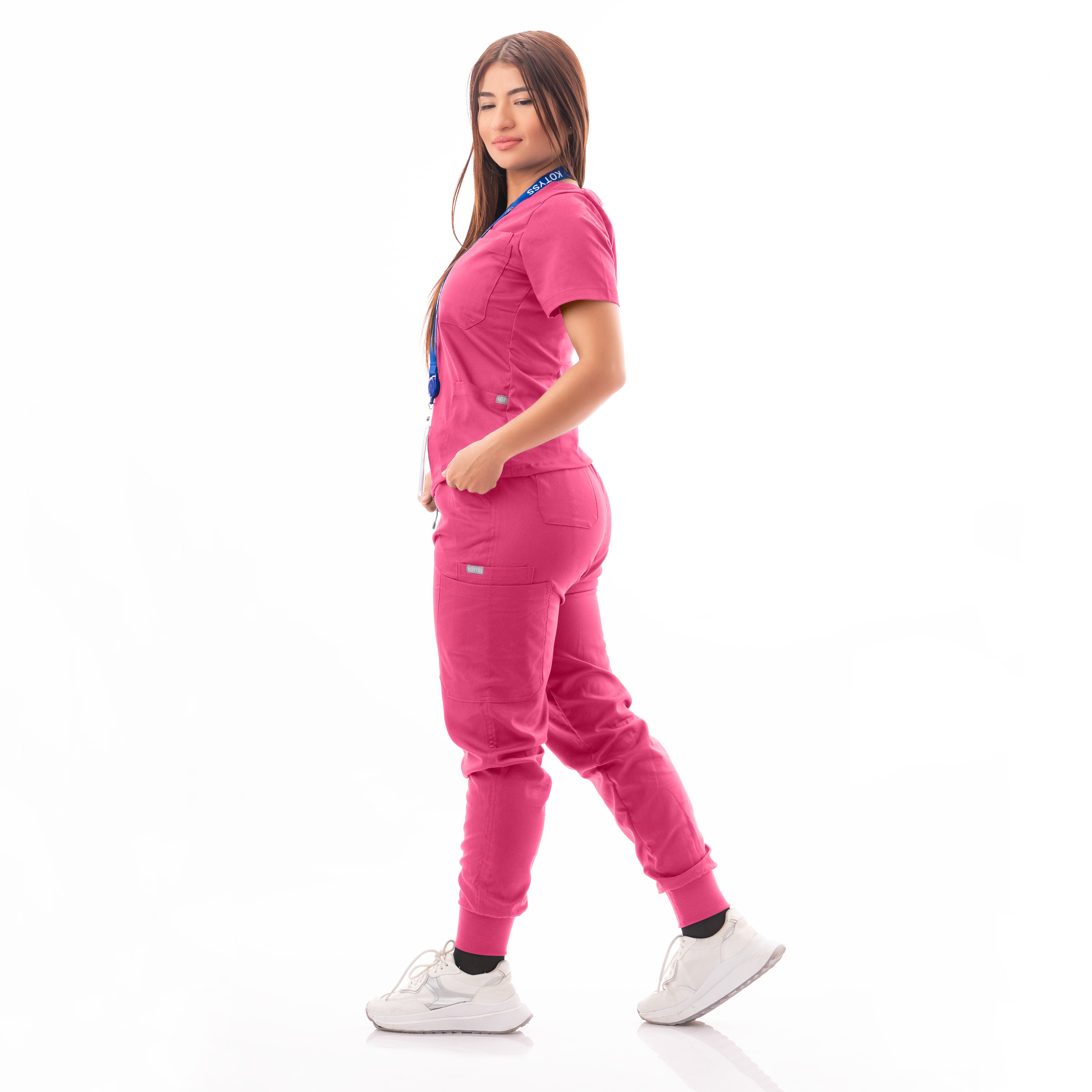 Multi-Pocket V-Neck Top and Scrub Jogger