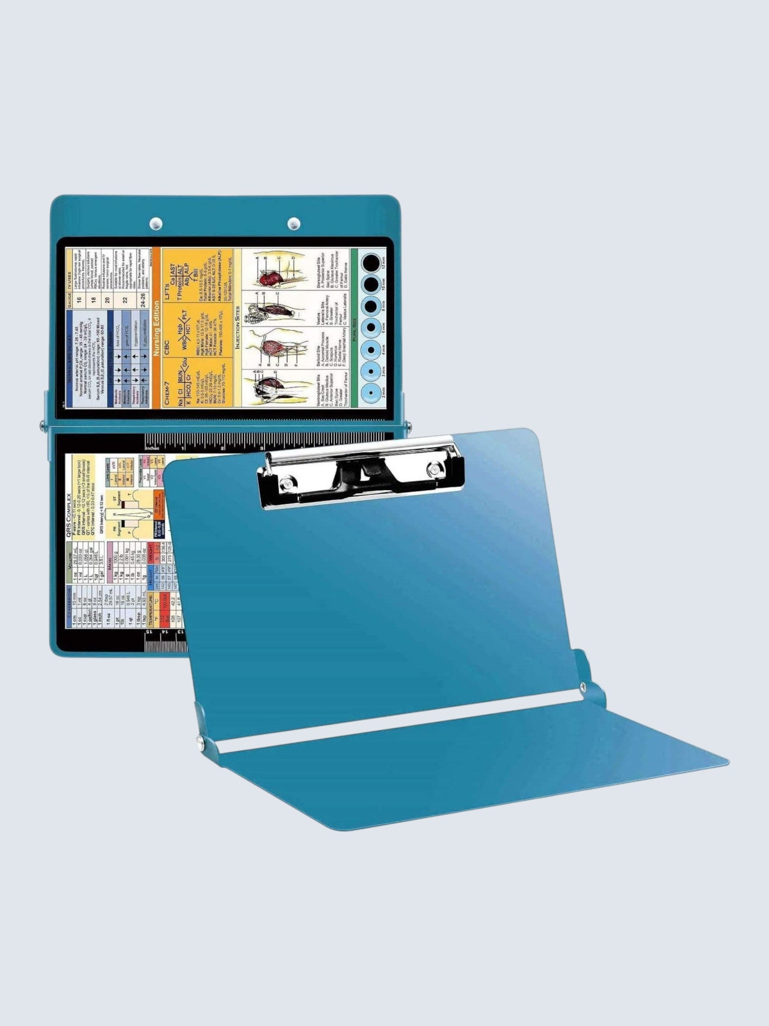Kotyss foldable blue aluminum clipboard with medical reference charts for nurses and doctors