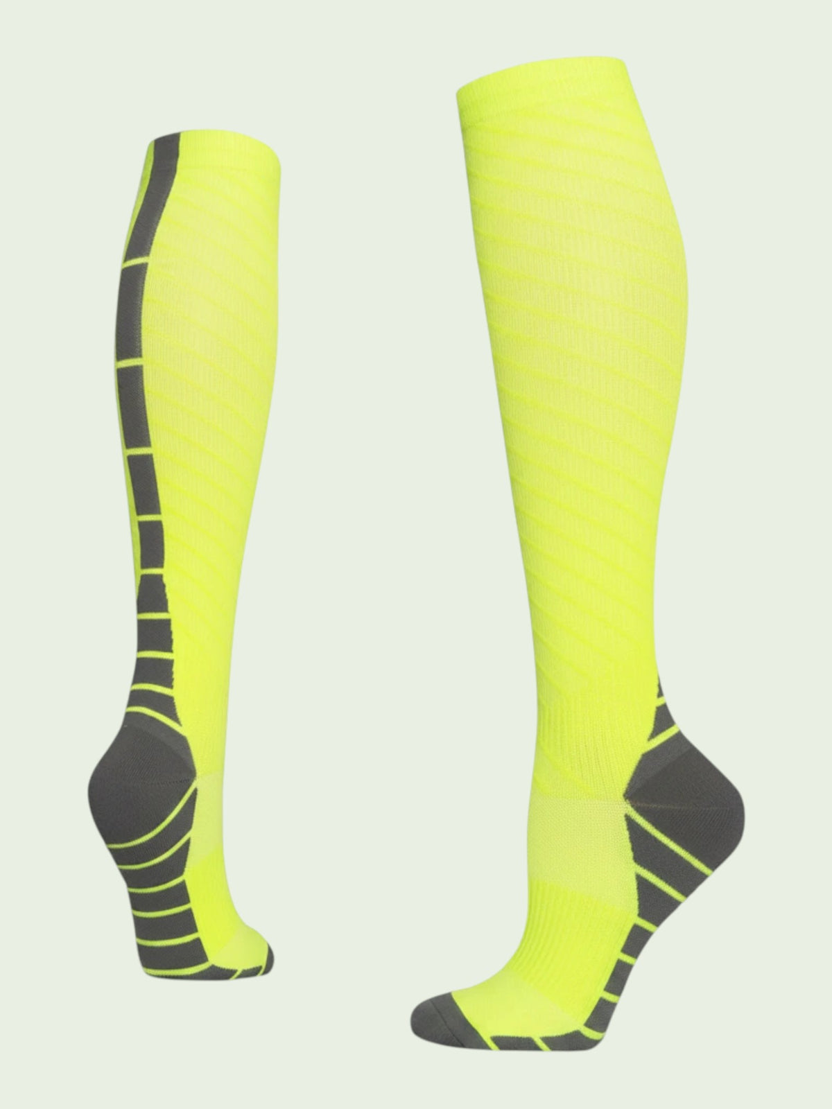 Kotyss neon yellow and grey knee high compression socks with seamless breathable fabric and athletic padding