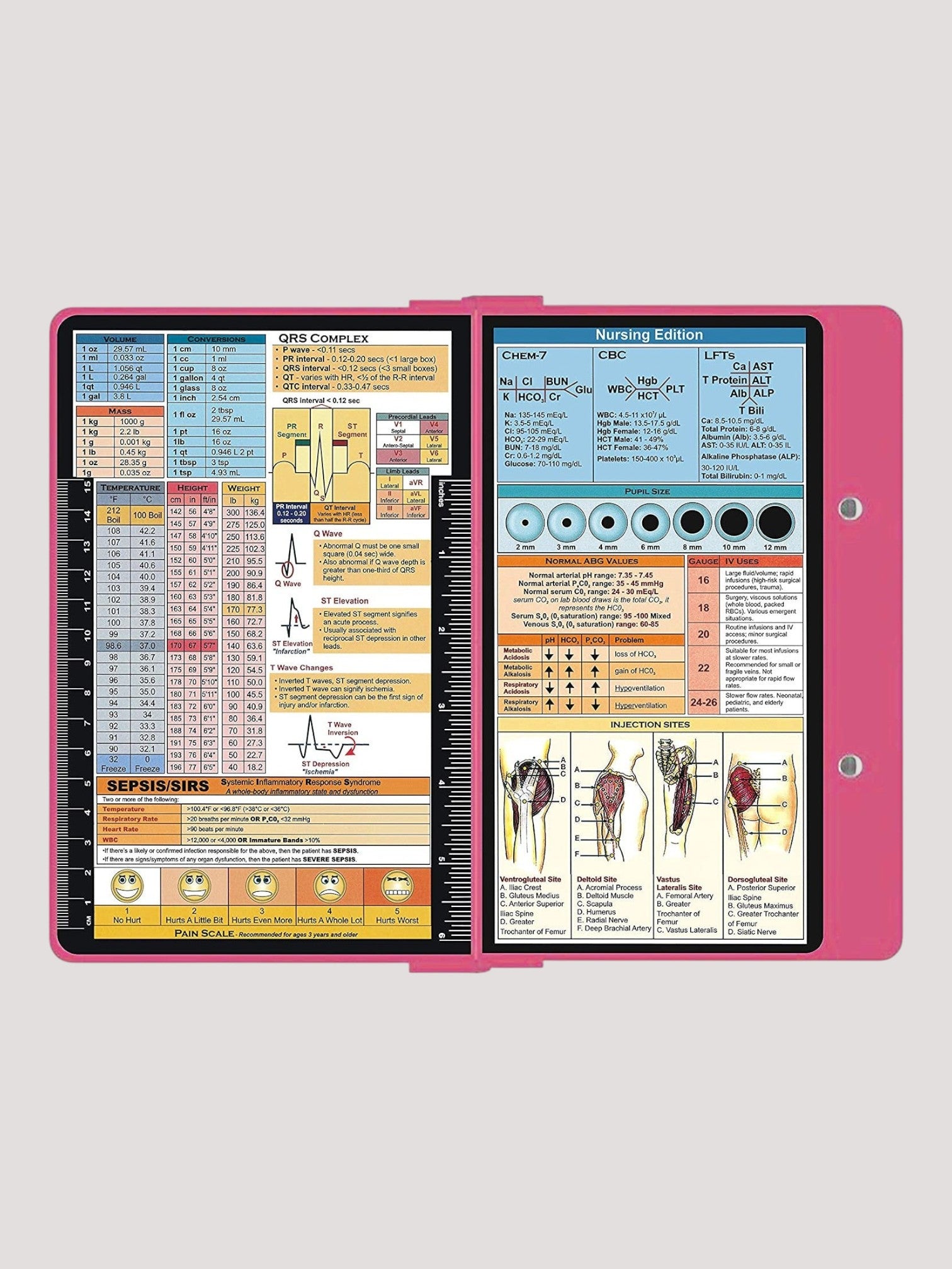 Kotyss pink foldable aluminum medical clipboard with nursing reference charts for doctors and nurses