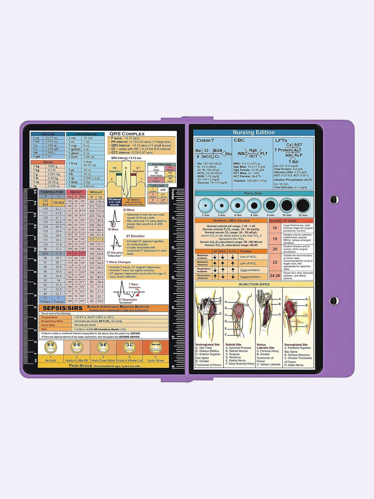 Kotyss purple foldable aluminum medical clipboard with reference charts for nurses and doctors