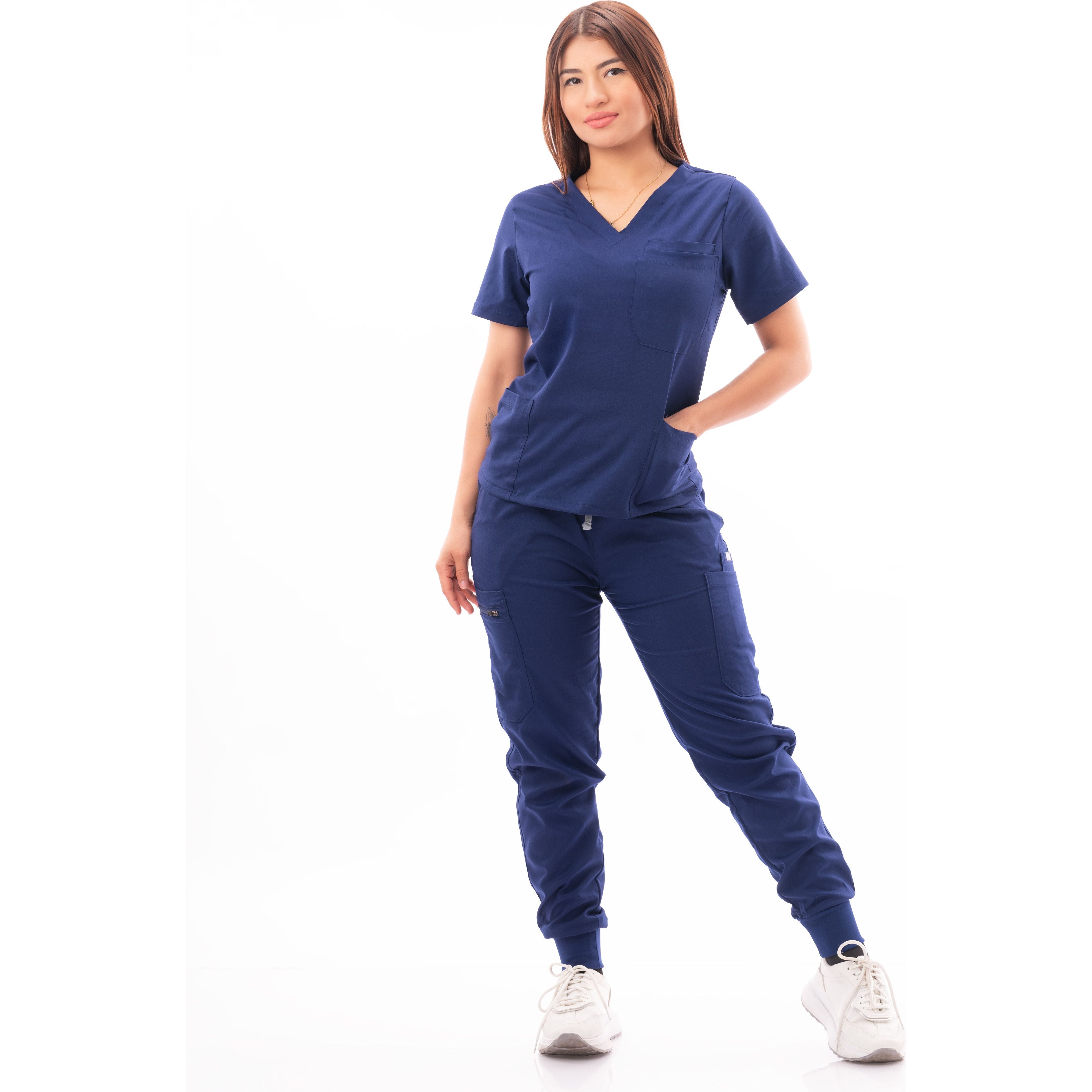 Multi-Pocket V-Neck Top and Scrub Jogger - Kotyss