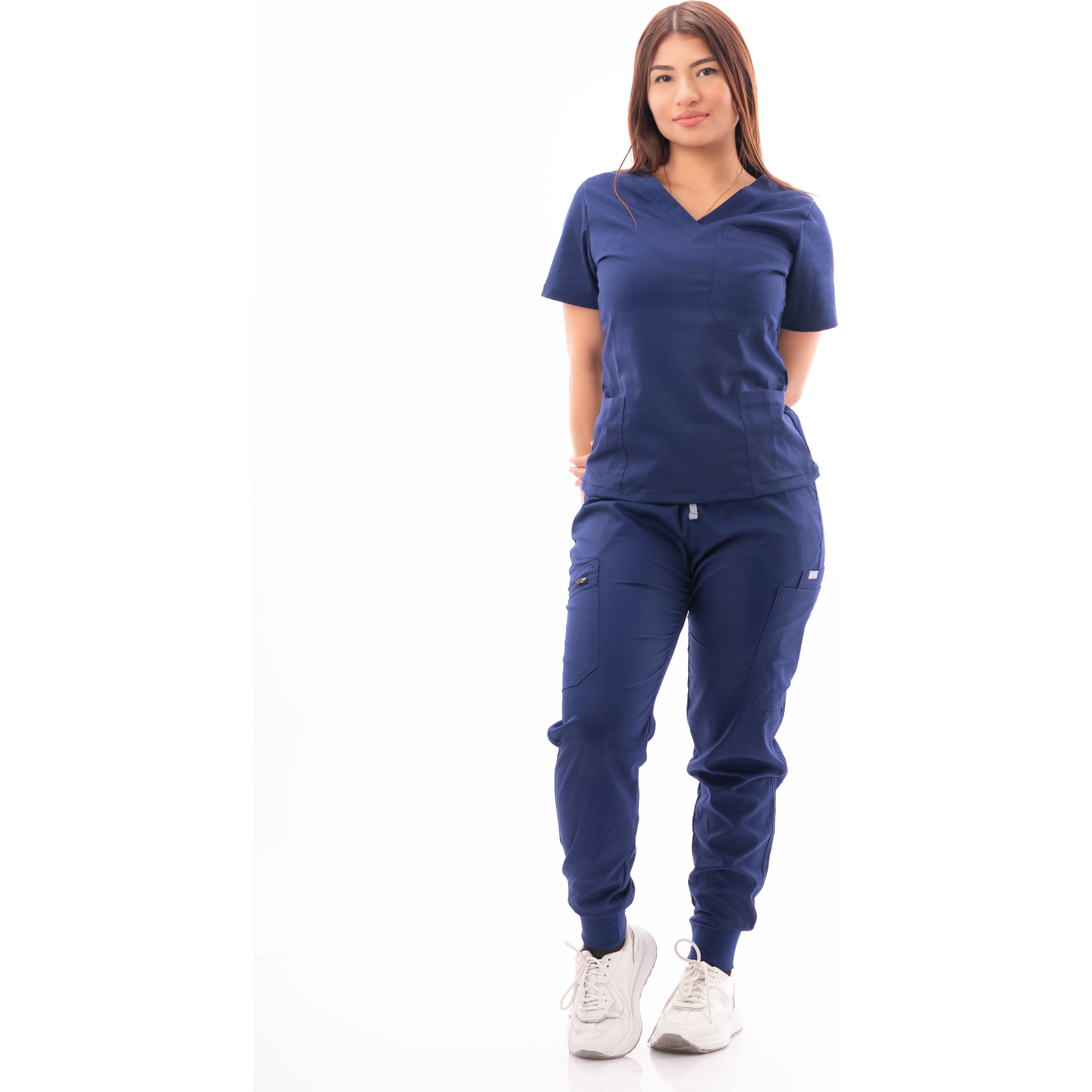 Multi-Pocket V-Neck Top and Scrub Jogger - Kotyss