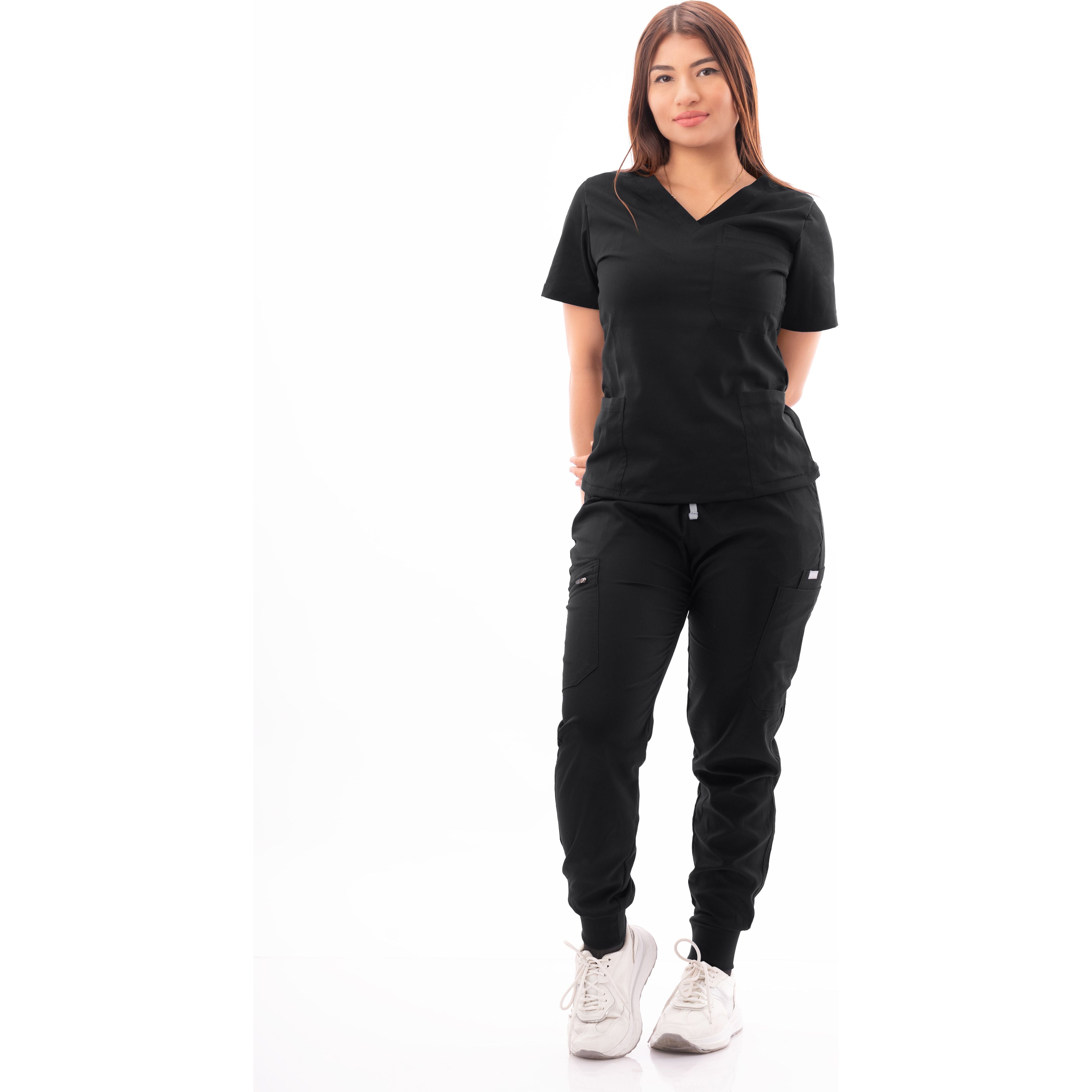 Multi-Pocket V-Neck Top and Scrub Jogger - Kotyss