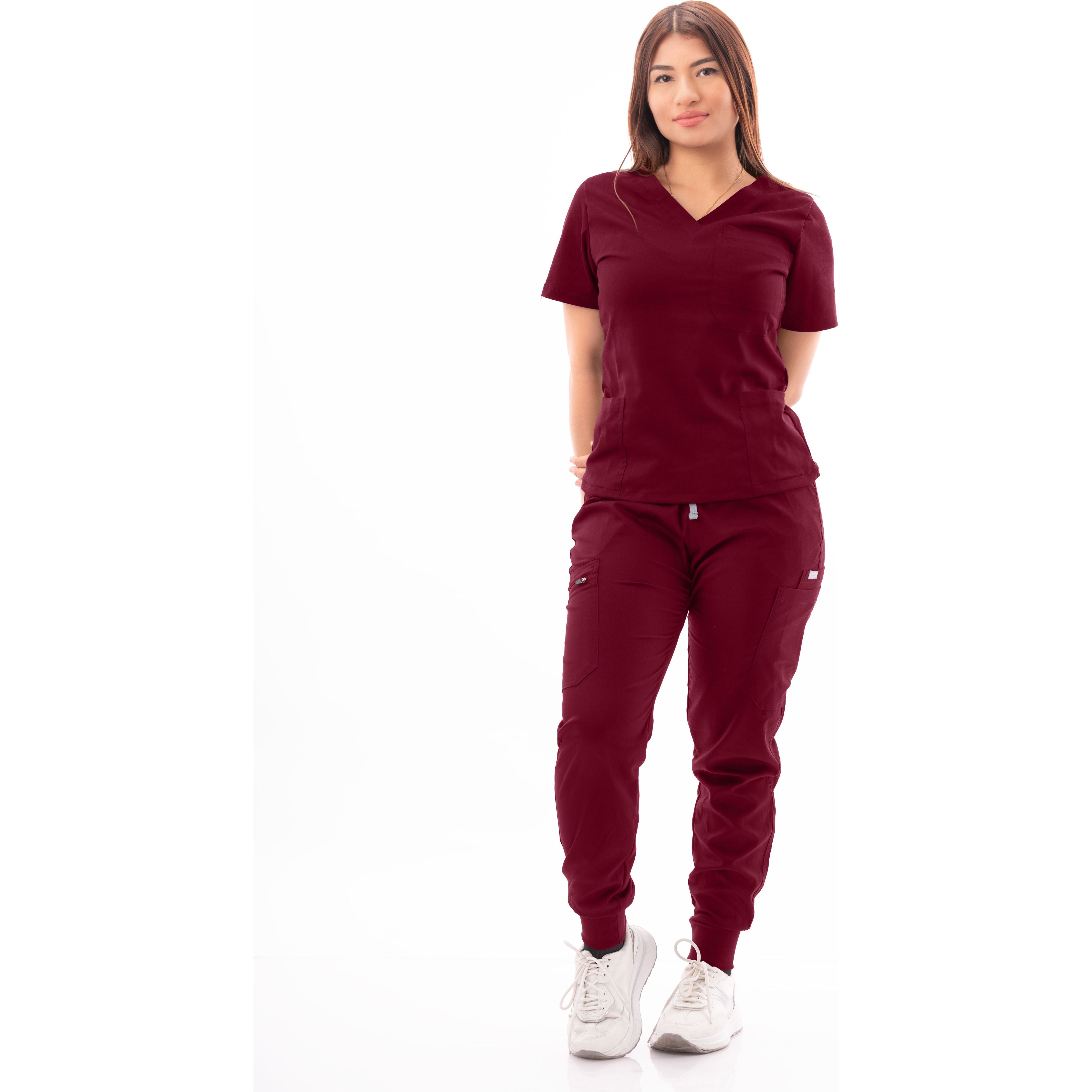 Multi-Pocket V-Neck Top and Scrub Jogger - Kotyss