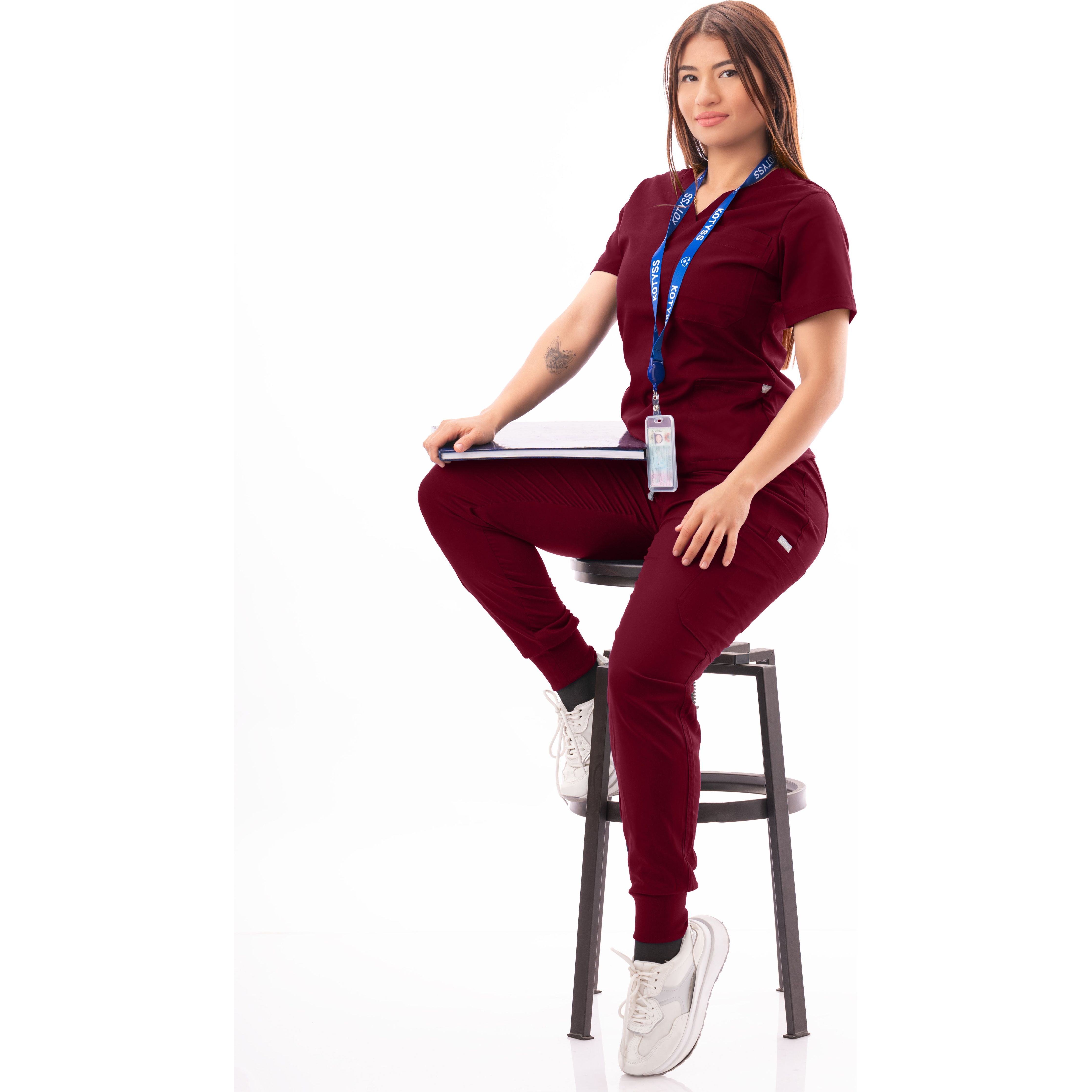 Multi-Pocket V-Neck Top and Scrub Jogger - Kotyss