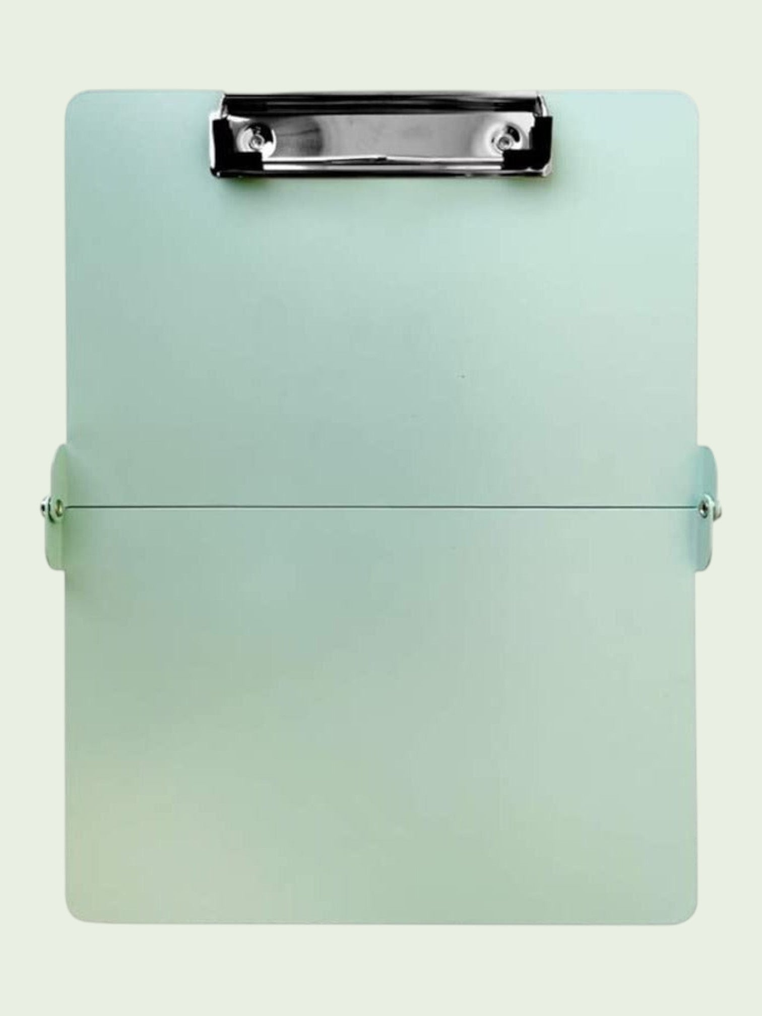 Kotyss mint green foldable aluminum clipboard for medical professionals with a sturdy metal clip and screw hinges.