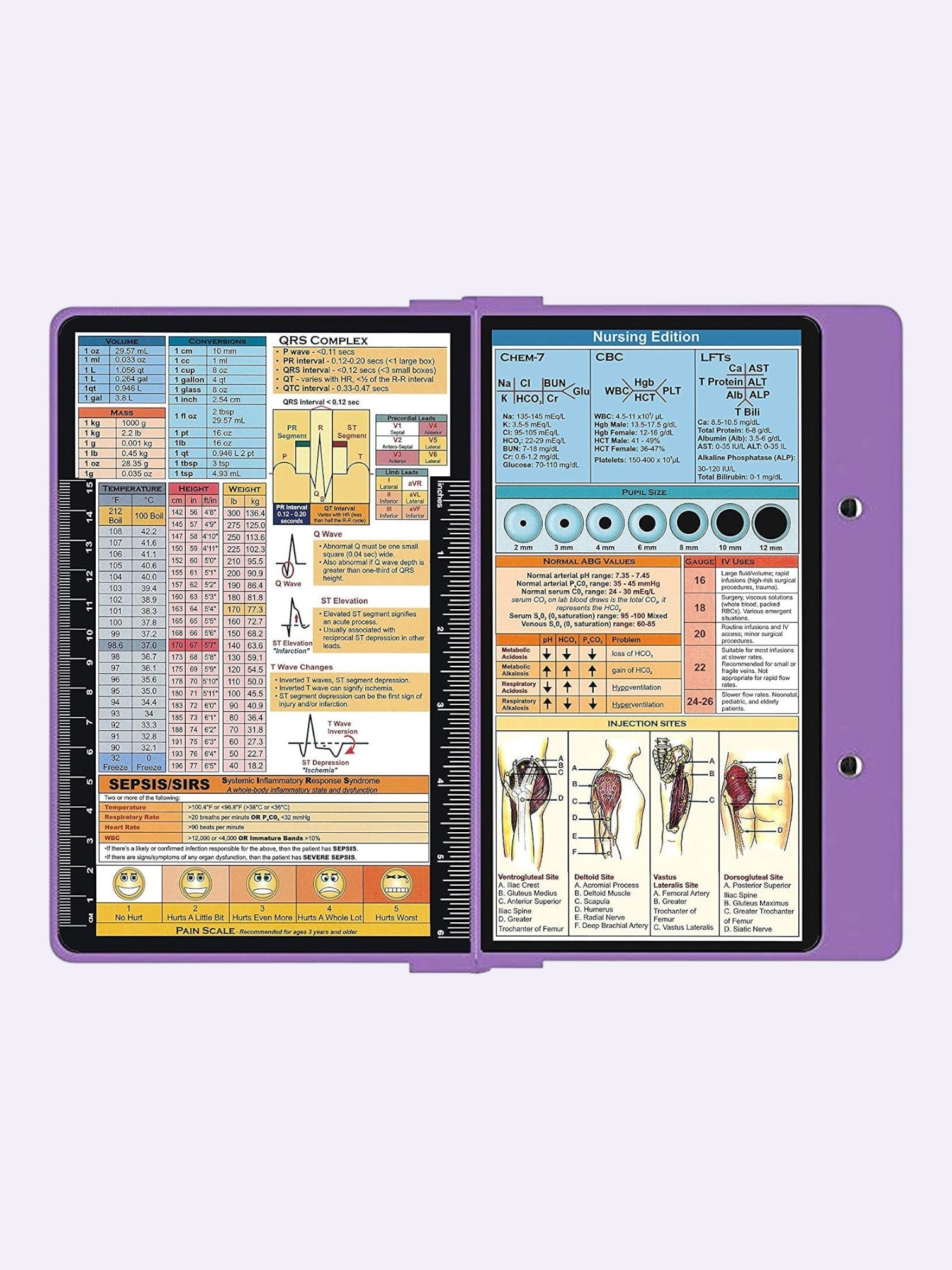 Kotyss purple foldable aluminum medical clipboard with reference charts for nurses and doctors